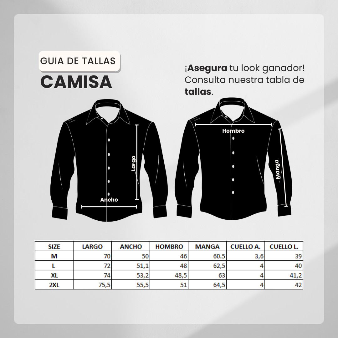 Guía de tallas Camisa 50011 Azul Oscuro Manga Larga para Hombre