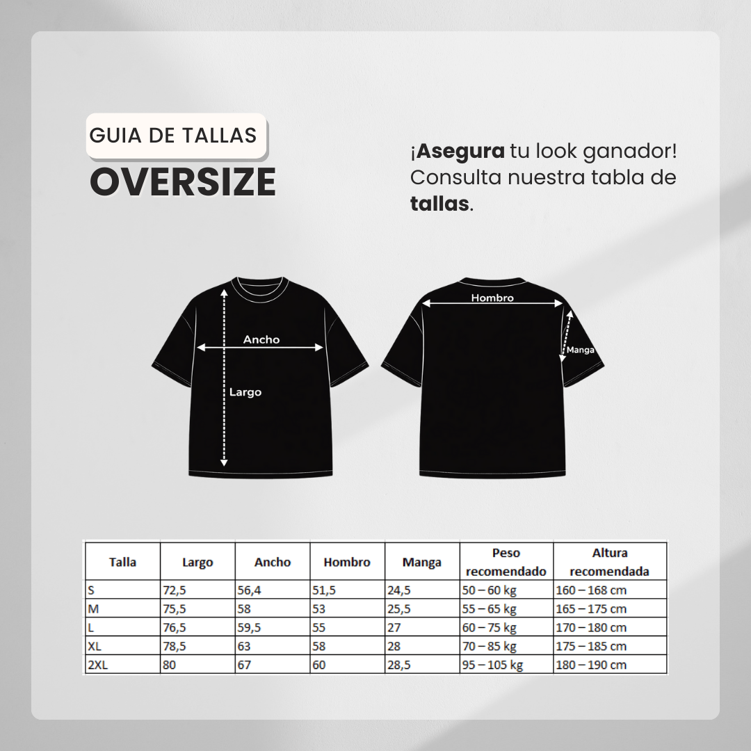 Guía de tallas Camiseta 88983 Oversize Blanca Para Hombre