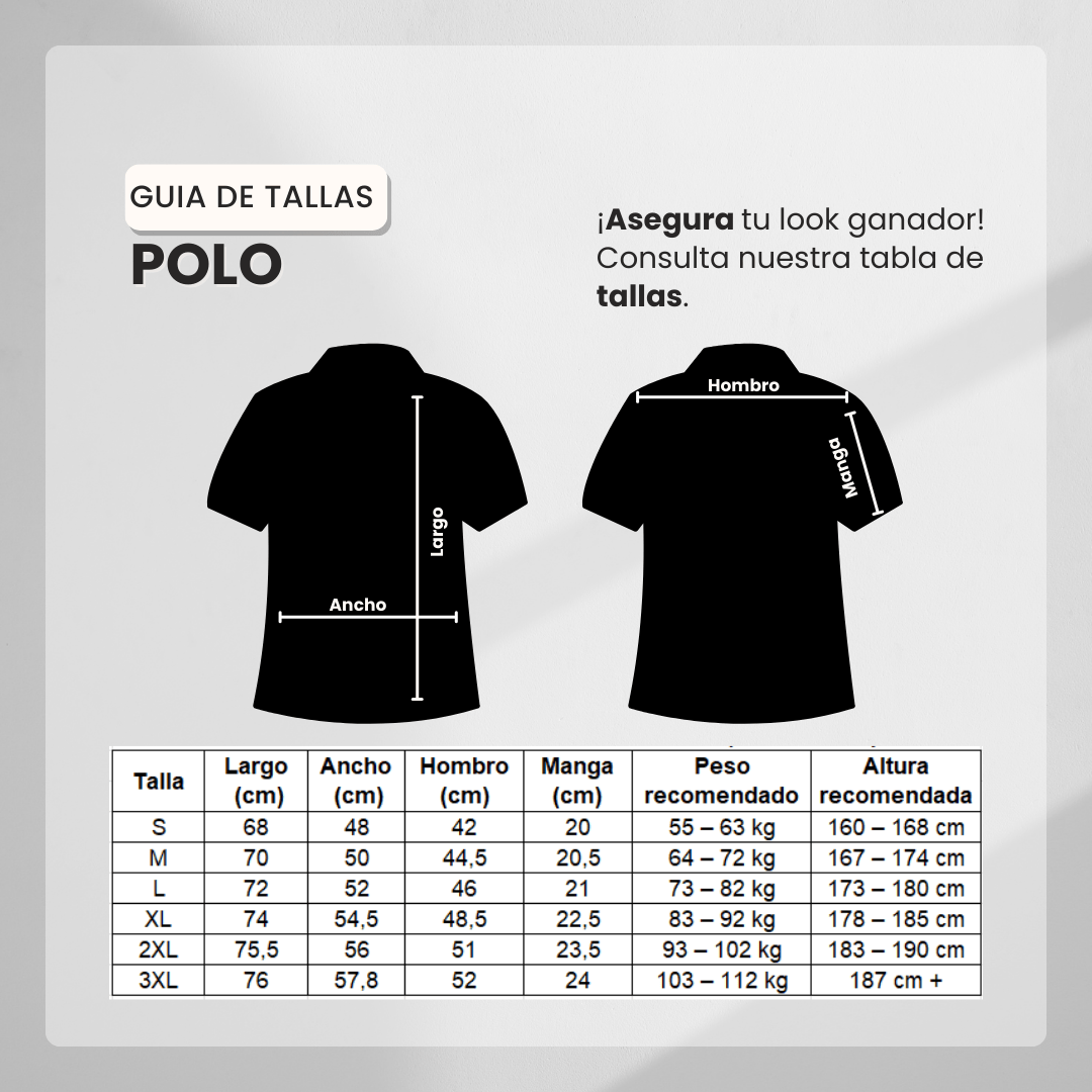 Guía de tallas Camiseta 22466# Tipo Polo Negra Para Hombre
