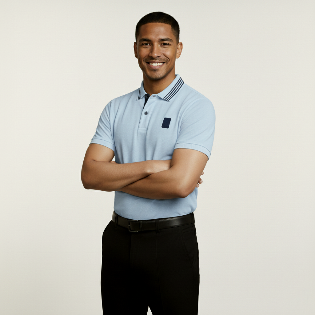 Camiseta 13604# Tipo Polo Azul Claro Para Hombre