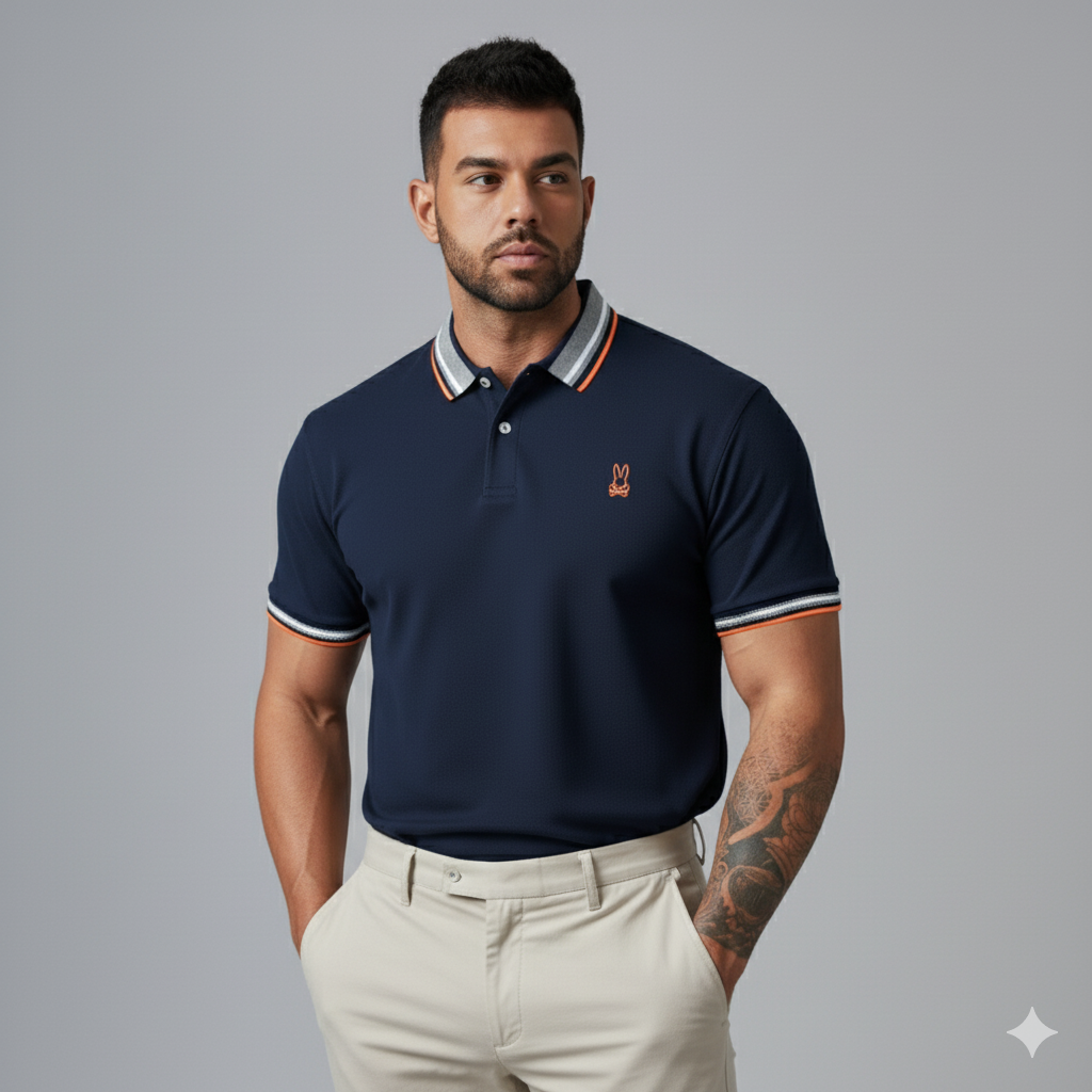 Camiseta 22365# Tipo Polo Azul Oscuro Para Hombre
