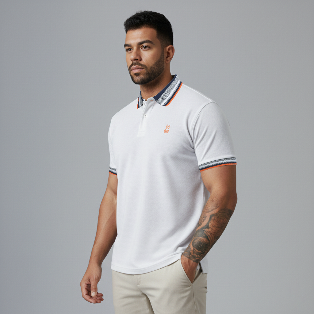 Camiseta 22365# Tipo Polo Blanca Para Hombre