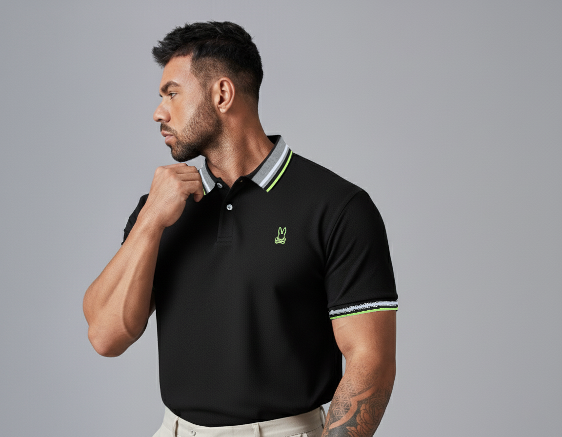 Camiseta 22365# Tipo Polo Negra Para Hombre