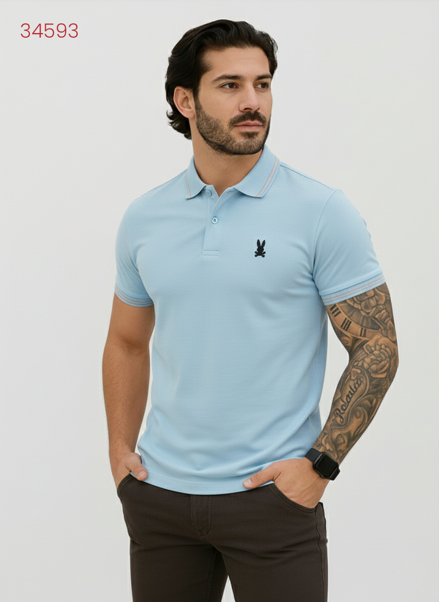Camiseta 34593# Tipo Polo Azul Para Hombre
