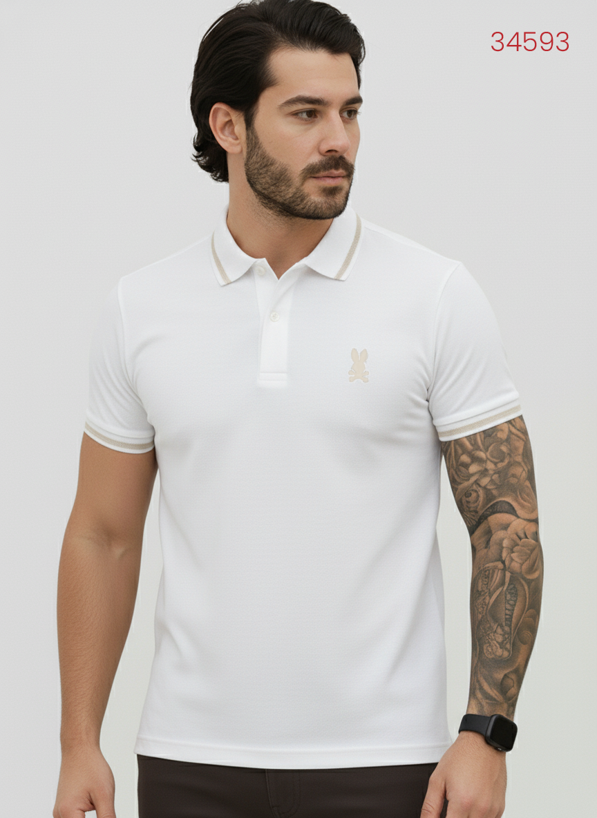 Camiseta 34593# Tipo Polo Blanca Para Hombre