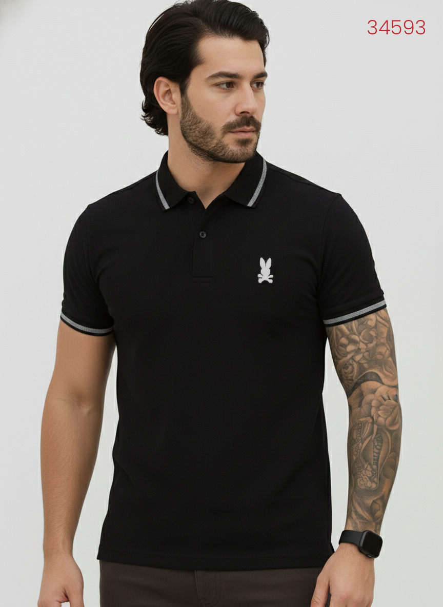 Camiseta 34593# Tipo Polo Negra Para Hombre
