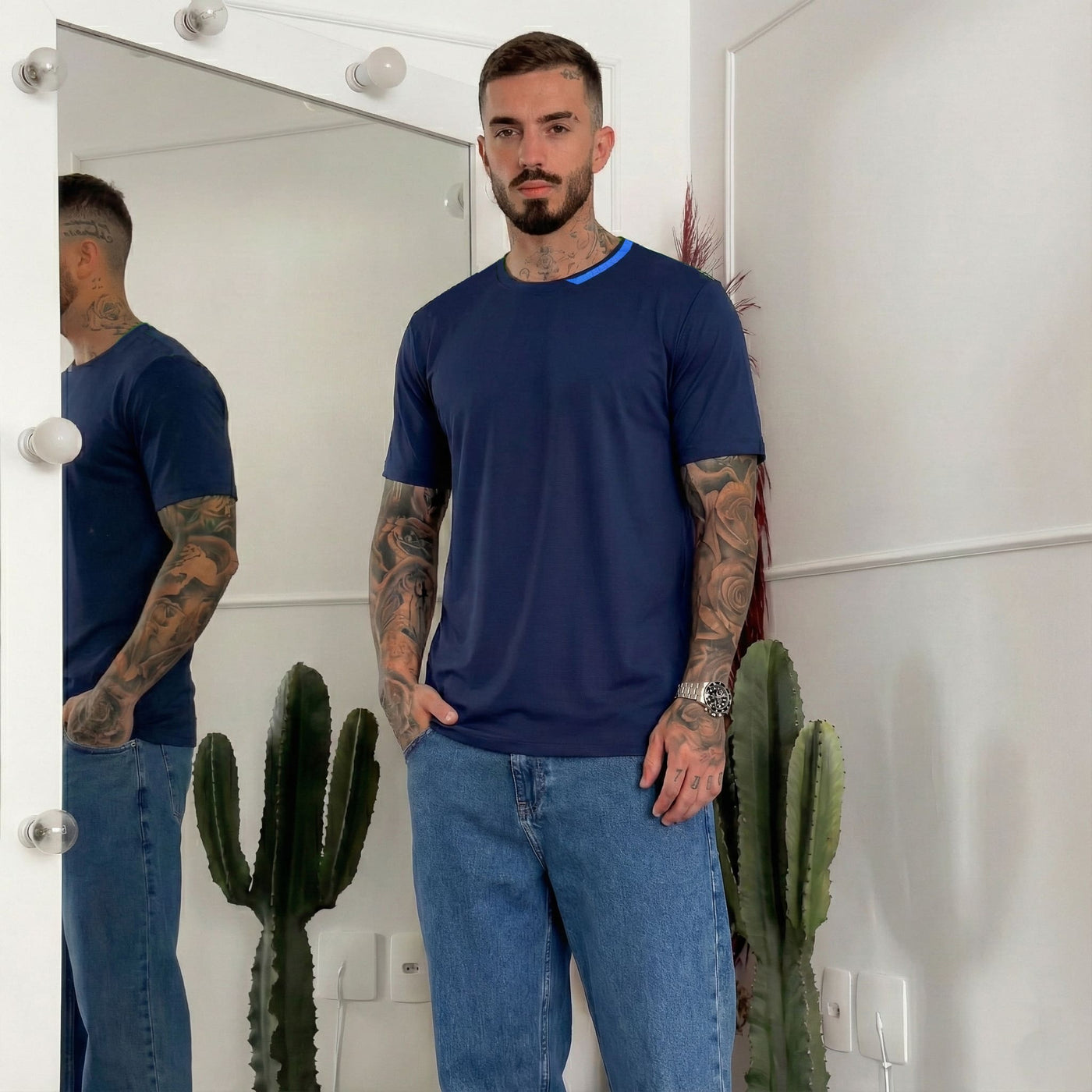 Camiseta básica azul oscuro para hombre - imagen 2 - JDC Luxury Store