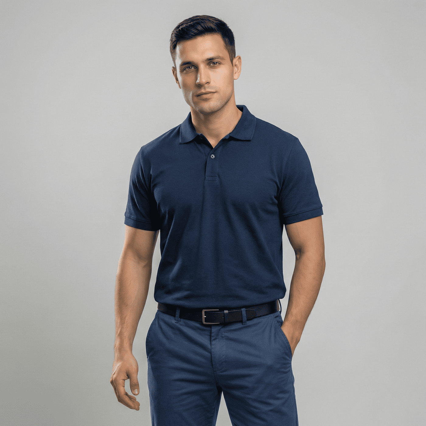 Polo azul oscuro para hombre - con modelo - JDC Luxury Store