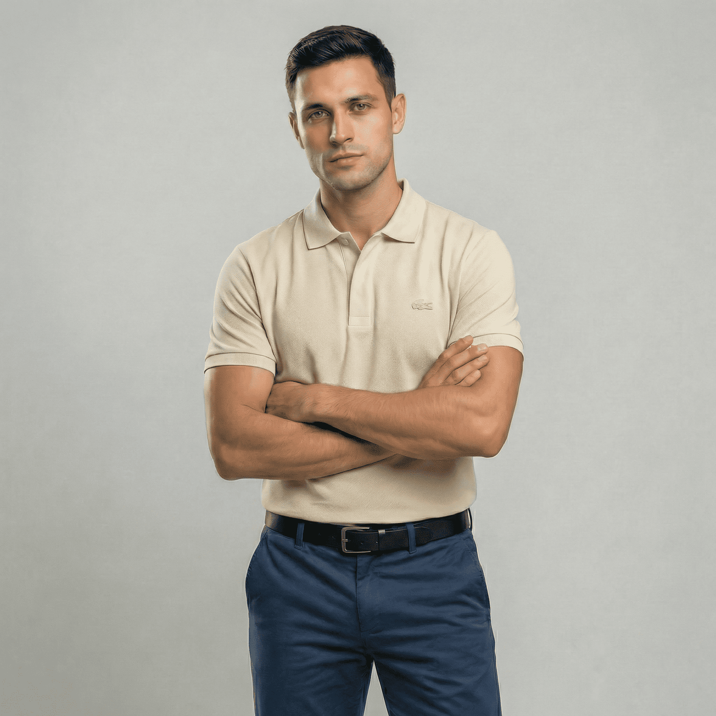 Polo crema para hombre - con modelo - JDC Luxury Store