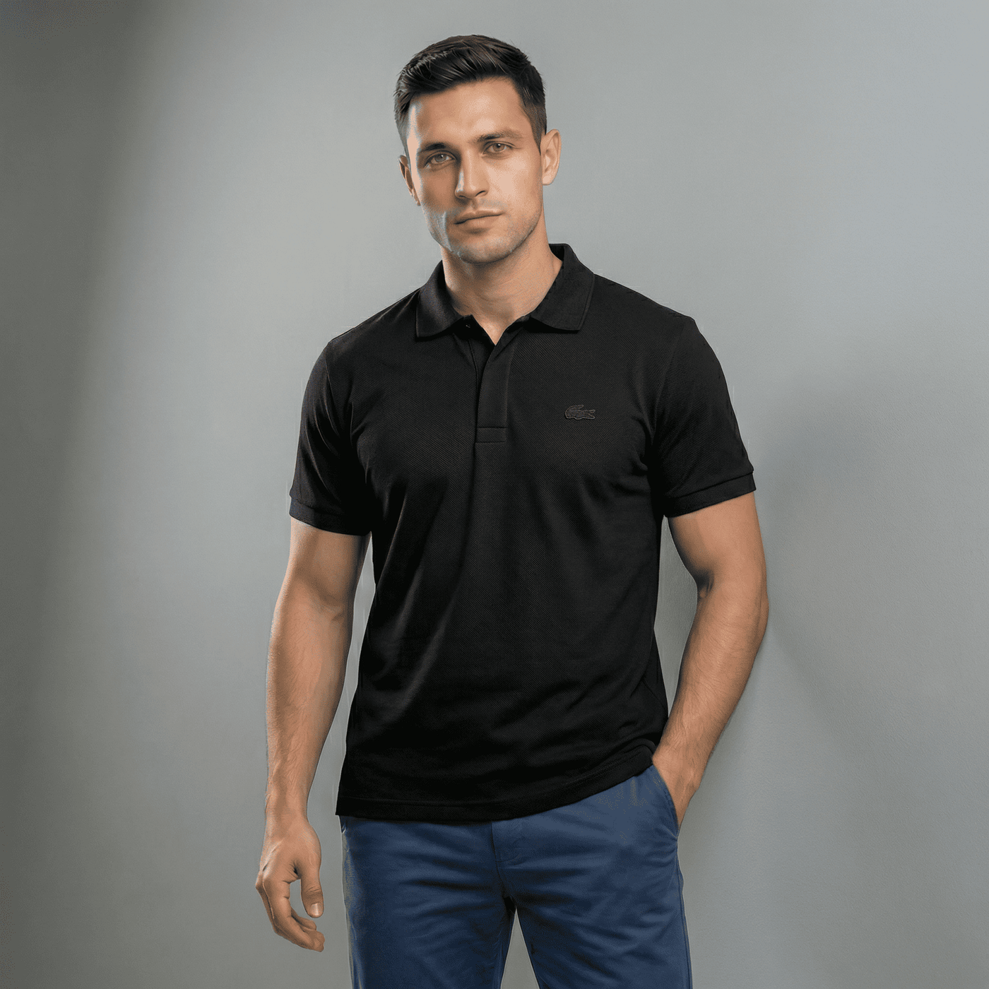 Polo negra para hombre - con modelo - JDC Luxury Store