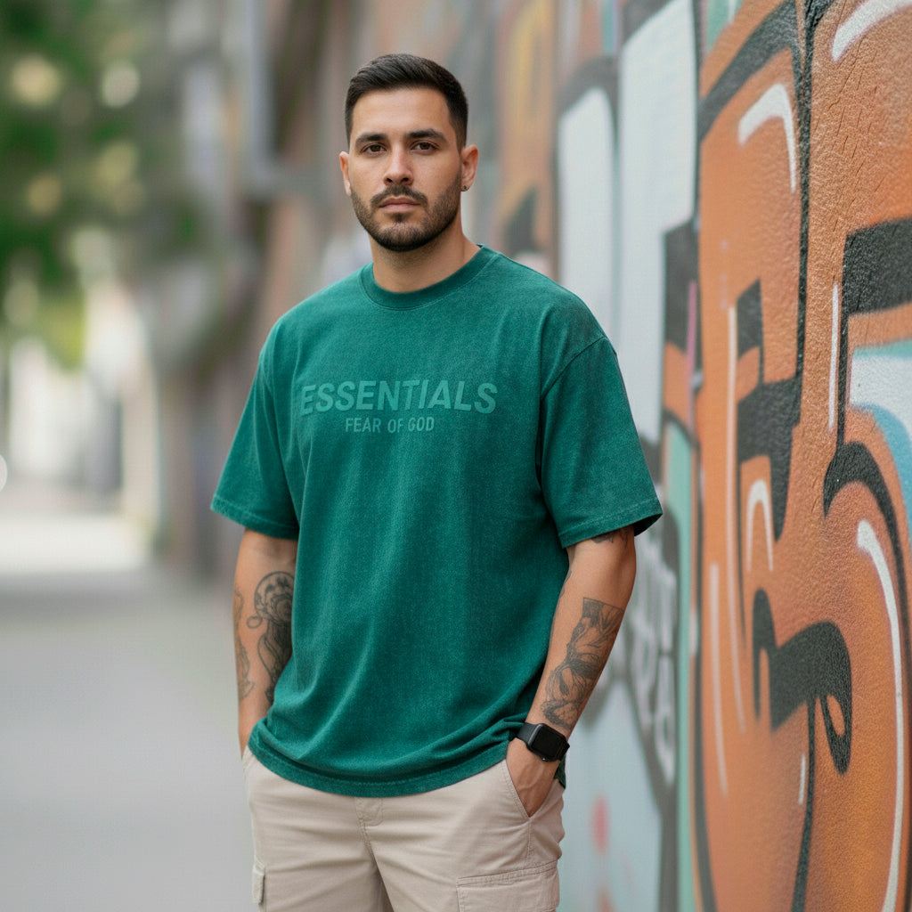 Camiseta oversize verde para hombre - con modelo - JDC Luxury Store
