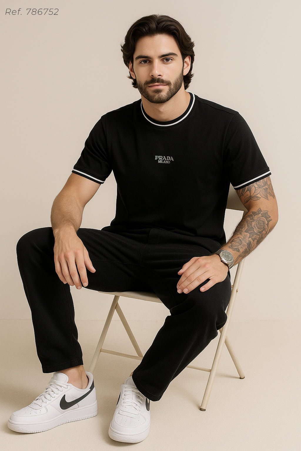 Camiseta 66029 Básica Negra Para Hombre
