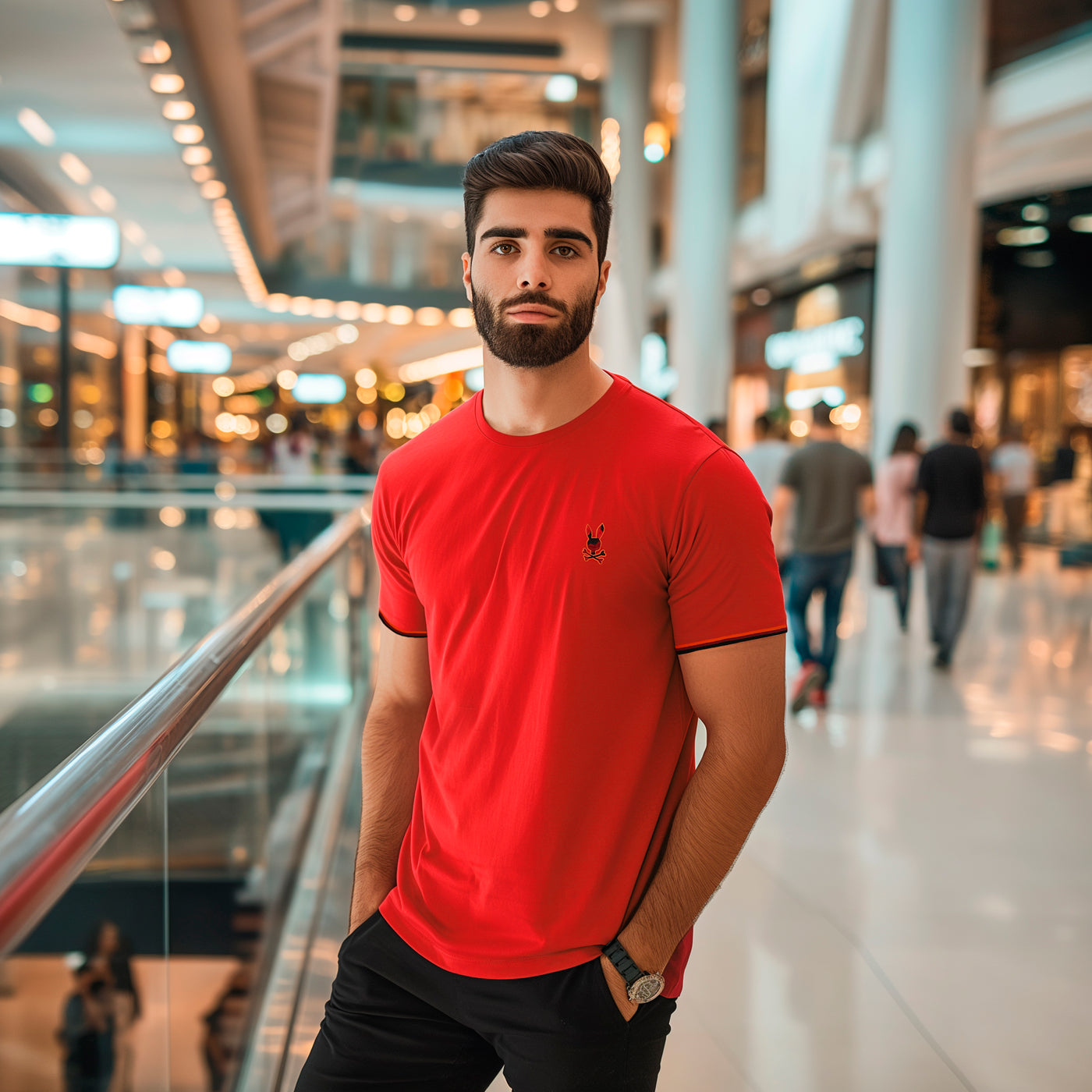 Camiseta básica roja para hombre - con modelo - JDC Luxury Store