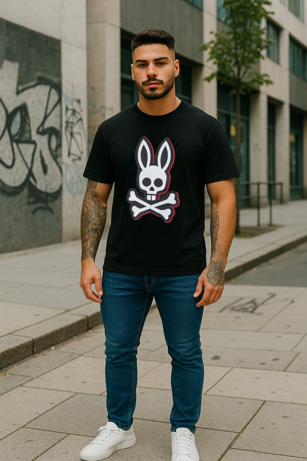 Camiseta 66609  Estampada Negra Para Hombre