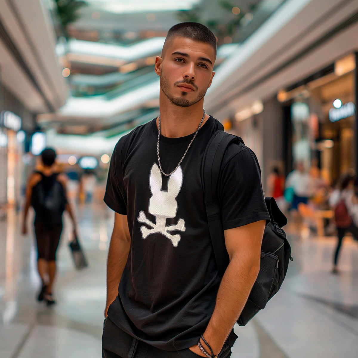 Camiseta 66618 Estampada Negra Para Hombre