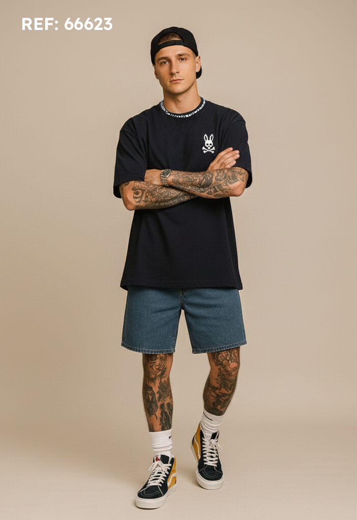 Camiseta 66623 Básica Negra Para Hombre