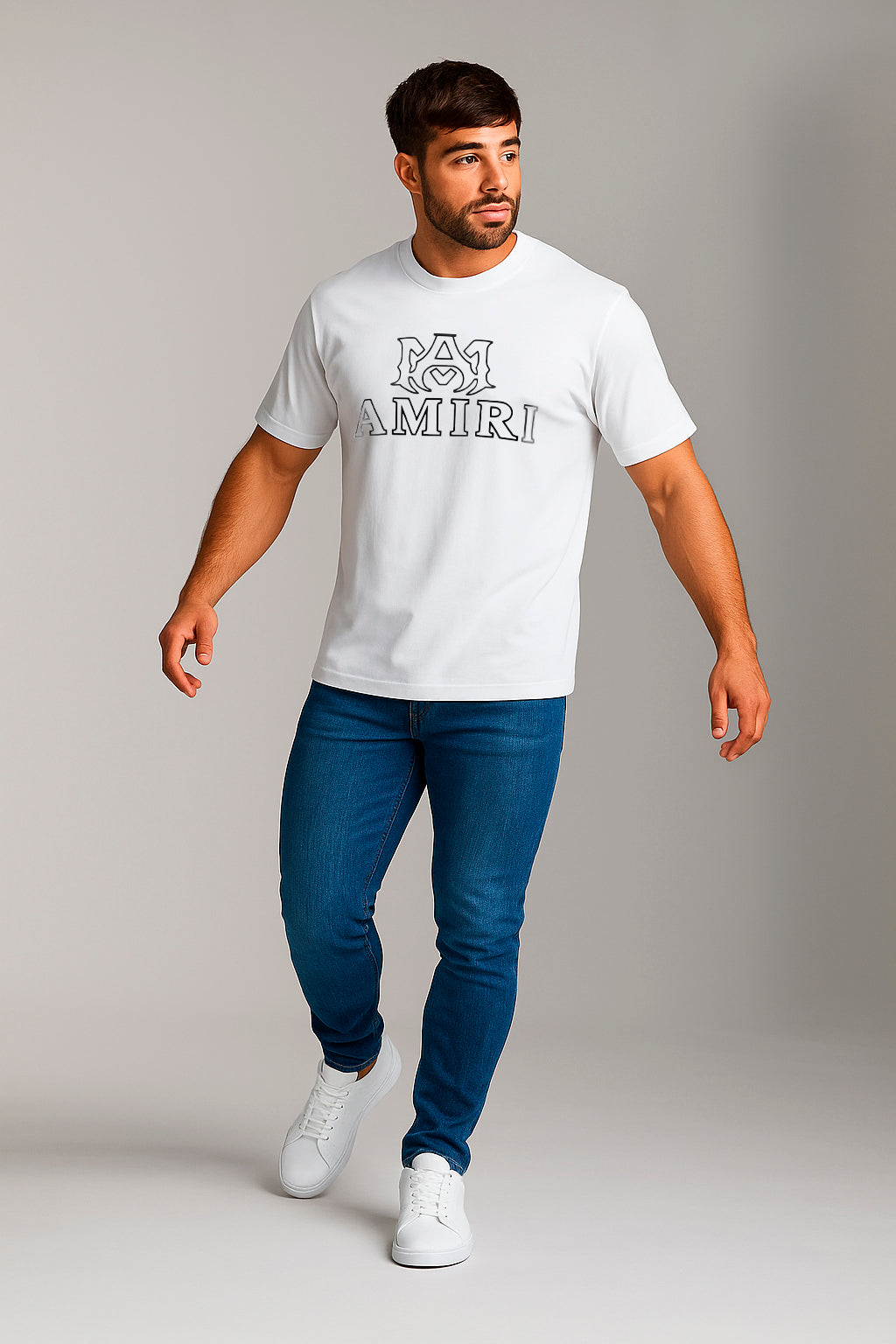 Camiseta estampada blanca para hombre - con modelo - JDC Luxury Store