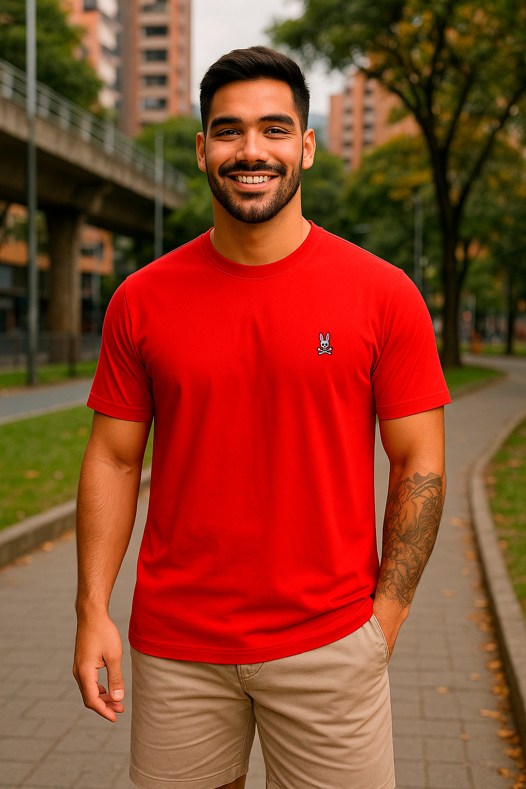 Camiseta básica roja para hombre - con modelo - JDC Luxury Store