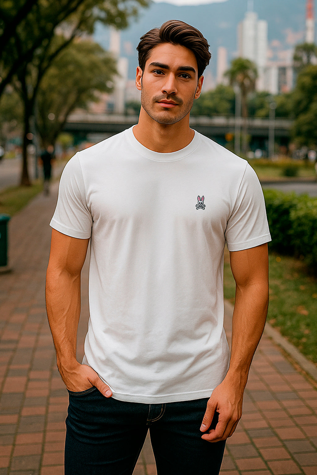 Camiseta básica blanca para hombre - con modelo - JDC Luxury Store