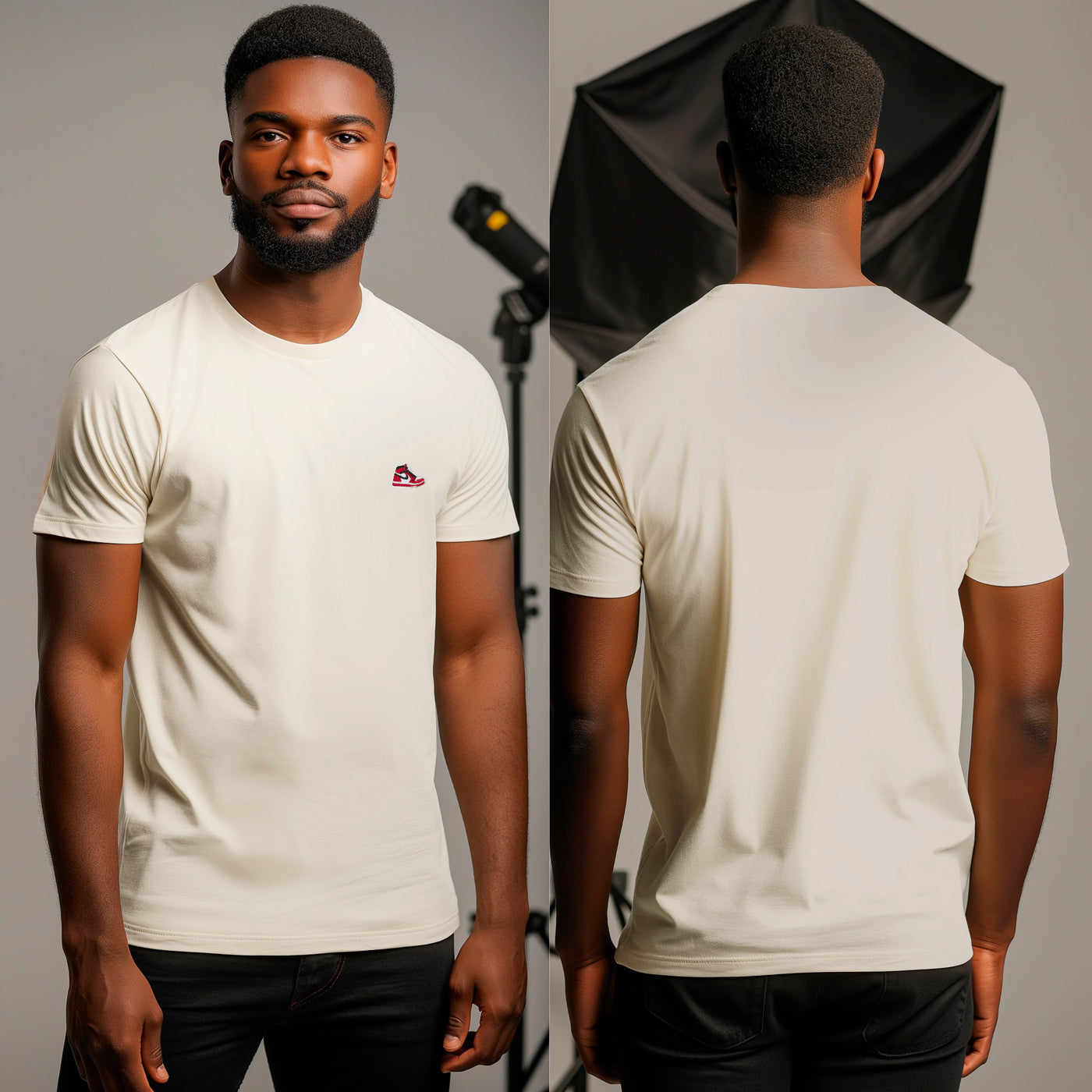 Camiseta básica crema para hombre - con modelo - JDC Luxury Store