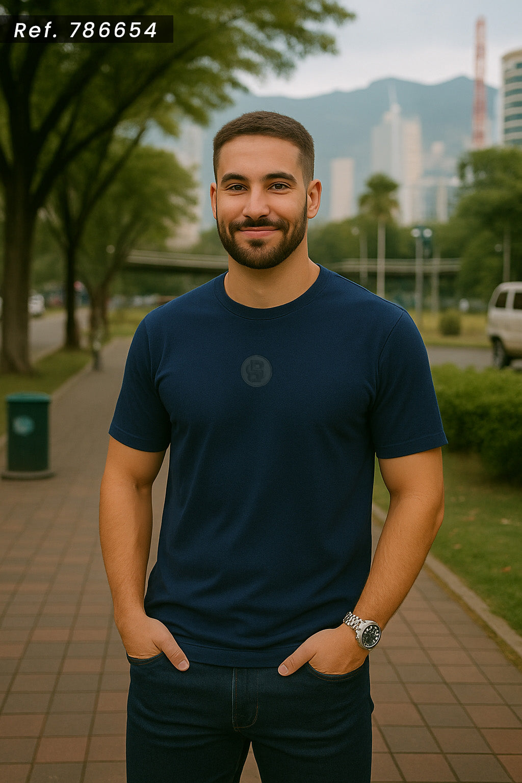 Camiseta 786654 Básica  Azul Oscuro Para Hombre