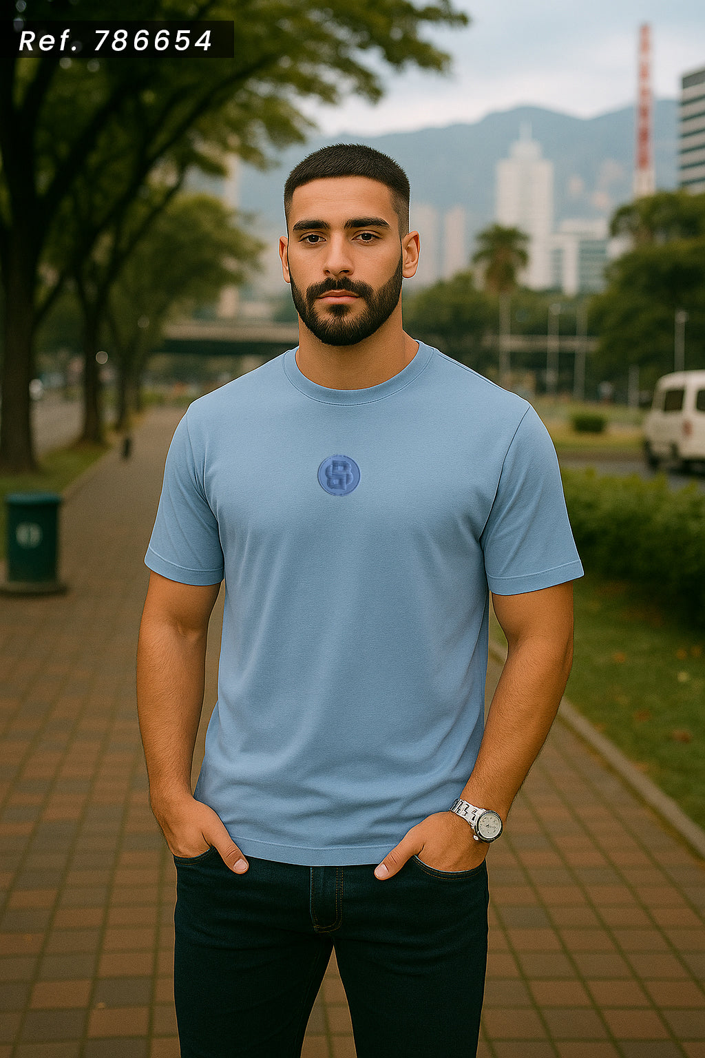 Camiseta 786654 Básica Azul Claro Para Hombre