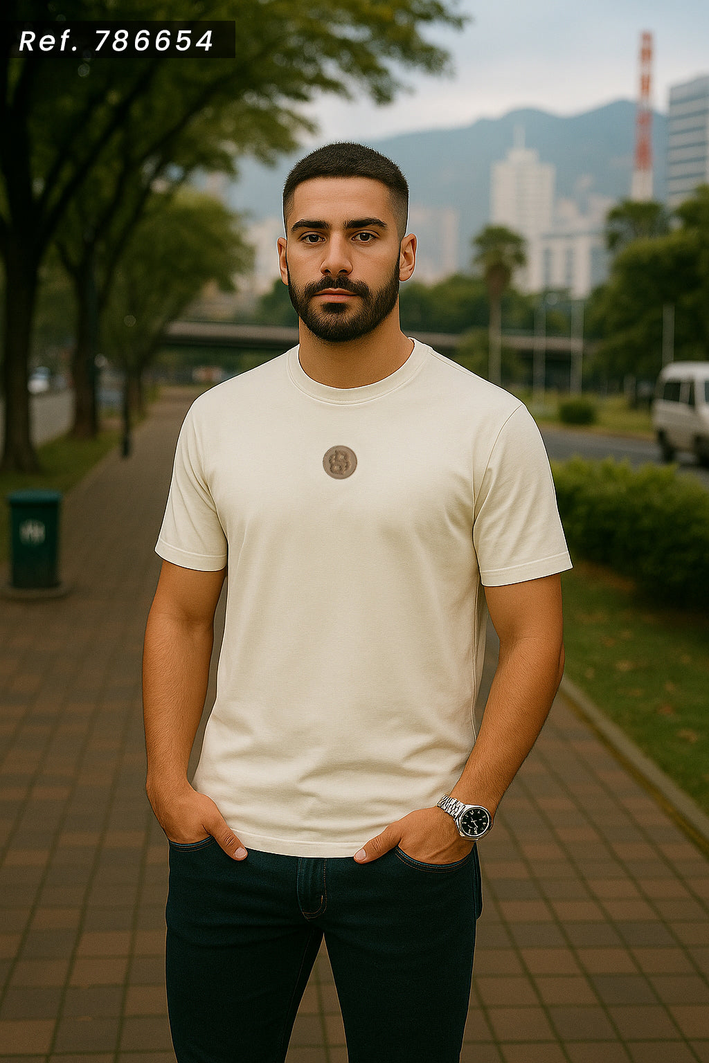 Camiseta 786654 Básica Crema Para Hombre