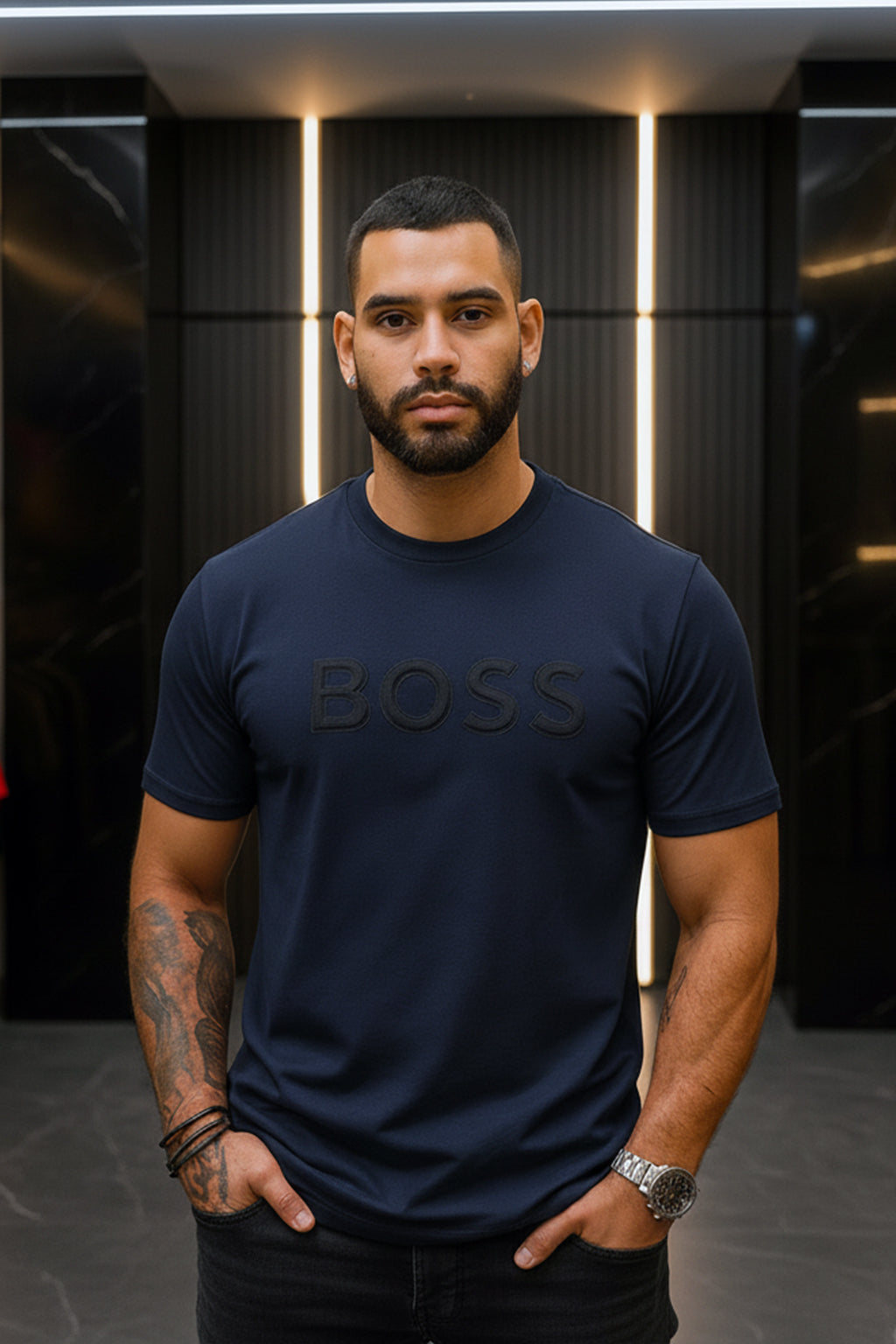 Camiseta estampada azul oscuro para hombre - imagen 2 - JDC Luxury Store
