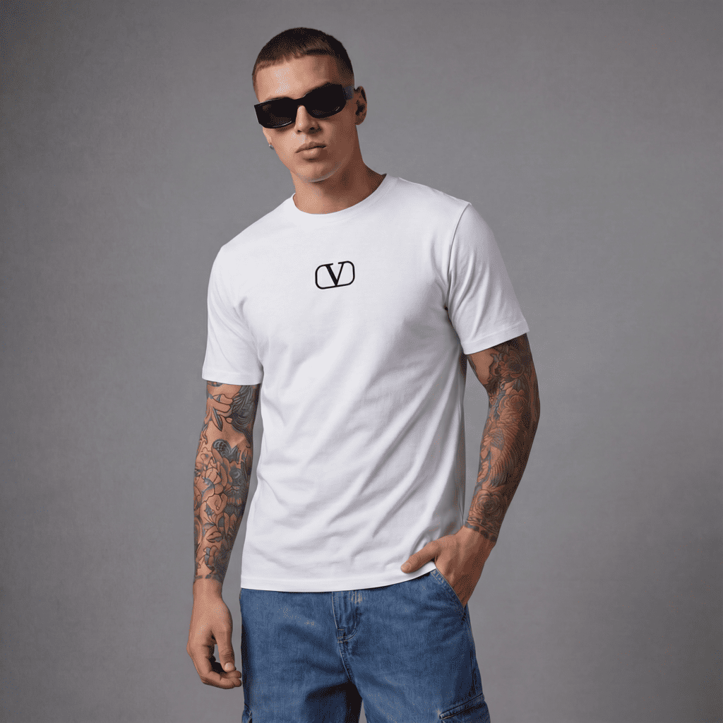 Camiseta básica blanca para hombre - con modelo - JDC Luxury Store