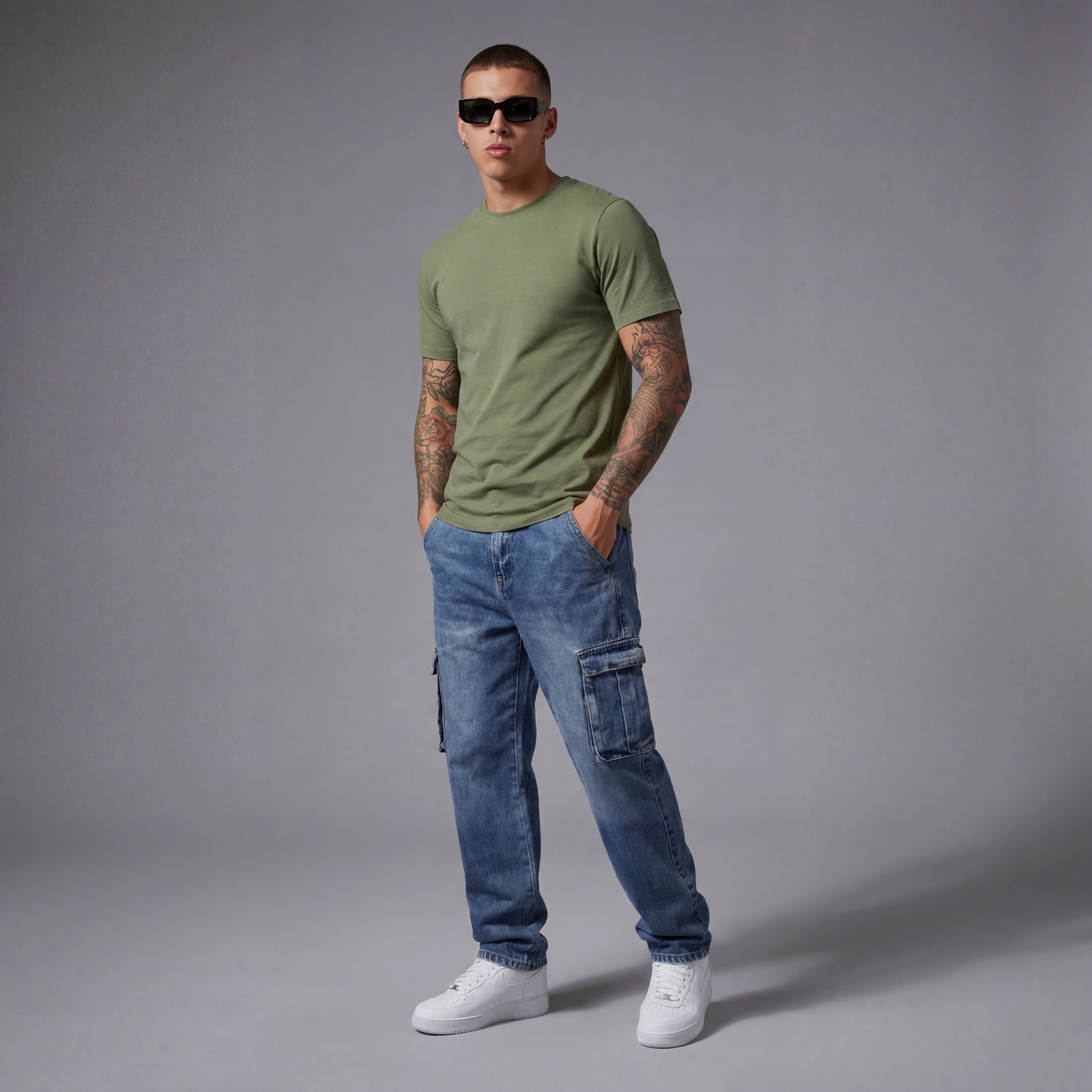 Camiseta básica verde para hombre - con modelo - JDC Luxury Store