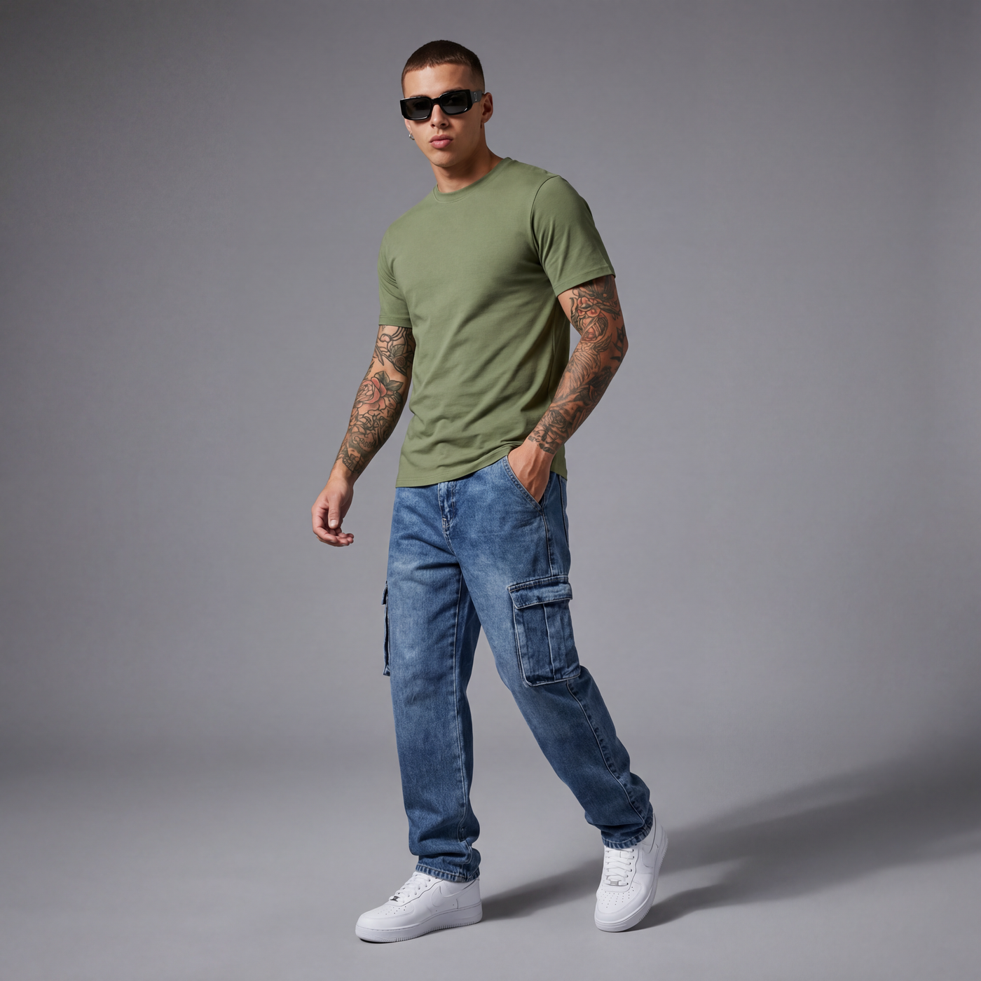 Camiseta básica verde para hombre - con modelo - JDC Luxury Store