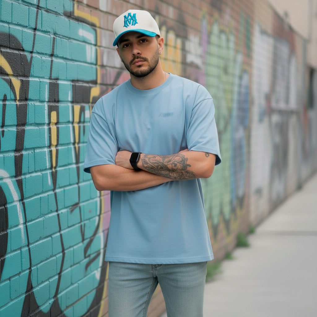 Camiseta 834034 Oversize Azul Claro Para Hombre