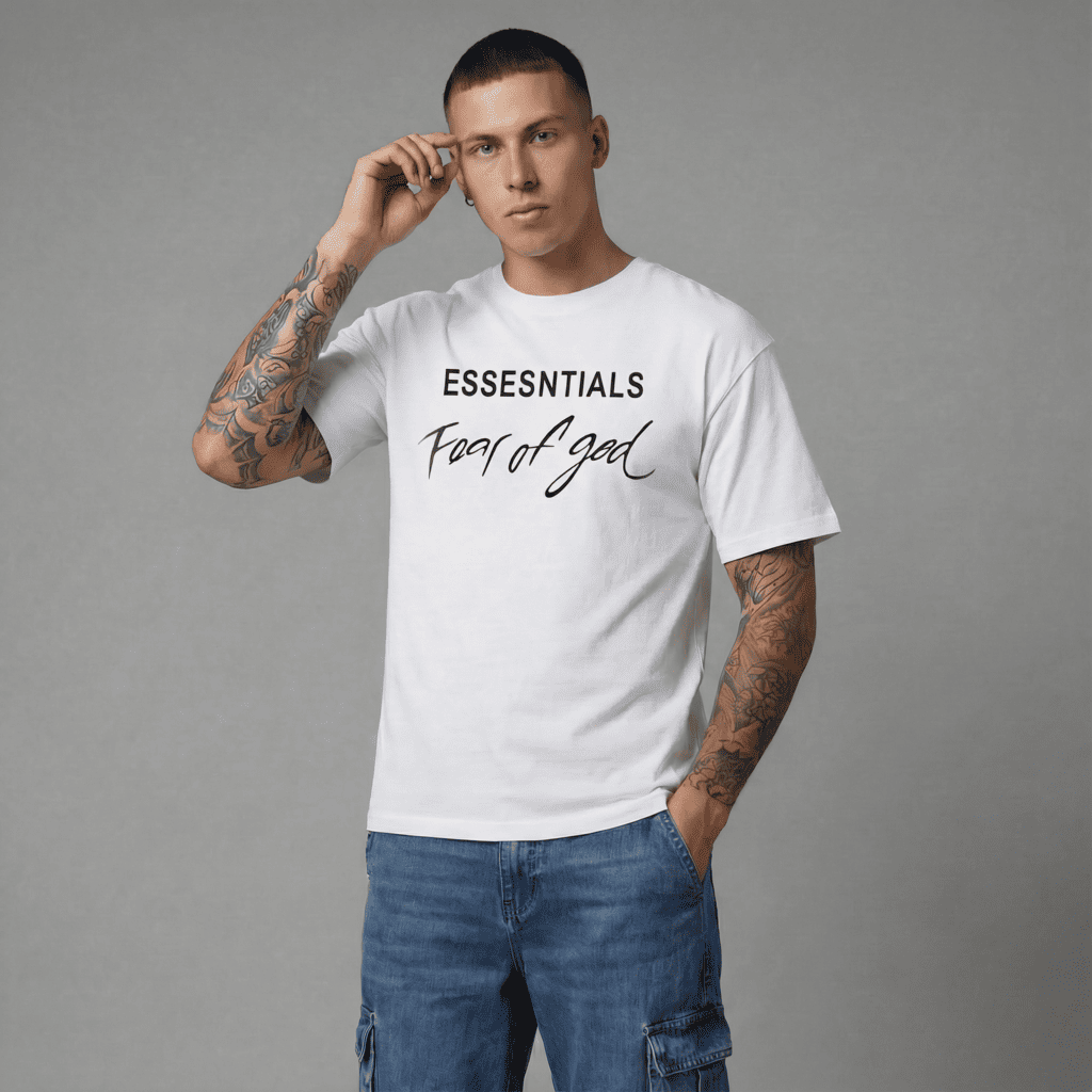 Camiseta oversize blanca para hombre - con modelo - JDC Luxury Store