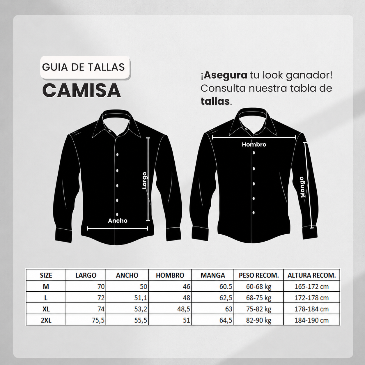 Guía de tallas Camisa 50009 Crema para hombre