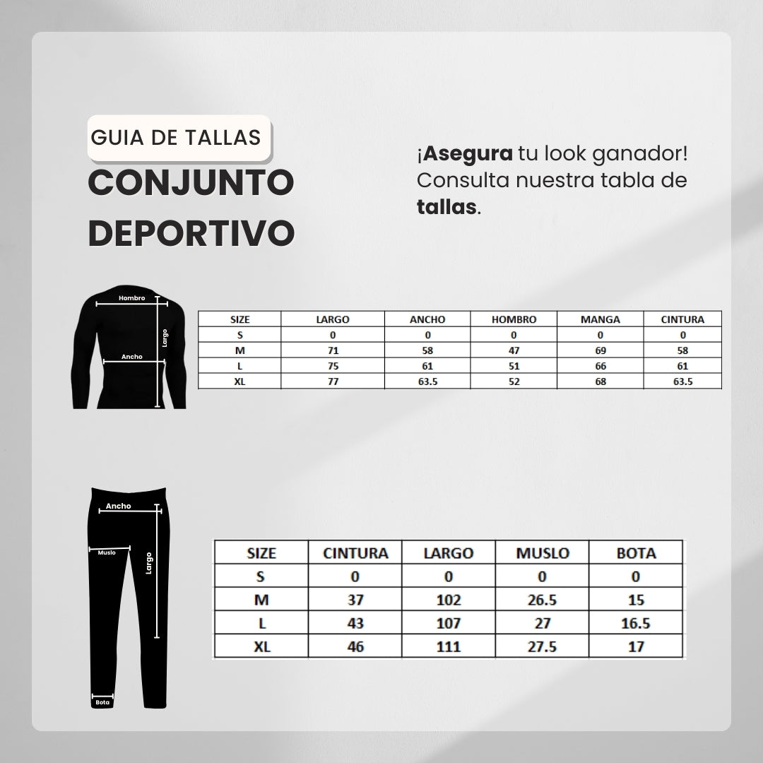 Guía de tallas Conjunto Deportivo Negro Para Hombre Ref. CON02