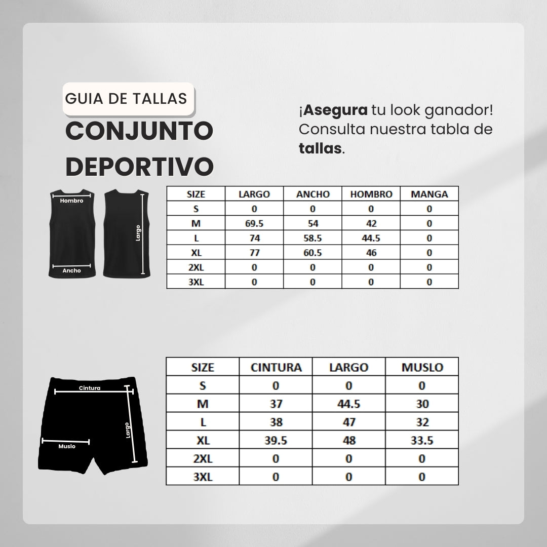 Guía de tallas Conjunto Esqueleto/Pantaloneta Deportivo Blanco Para Hombre Ref. ESQ01