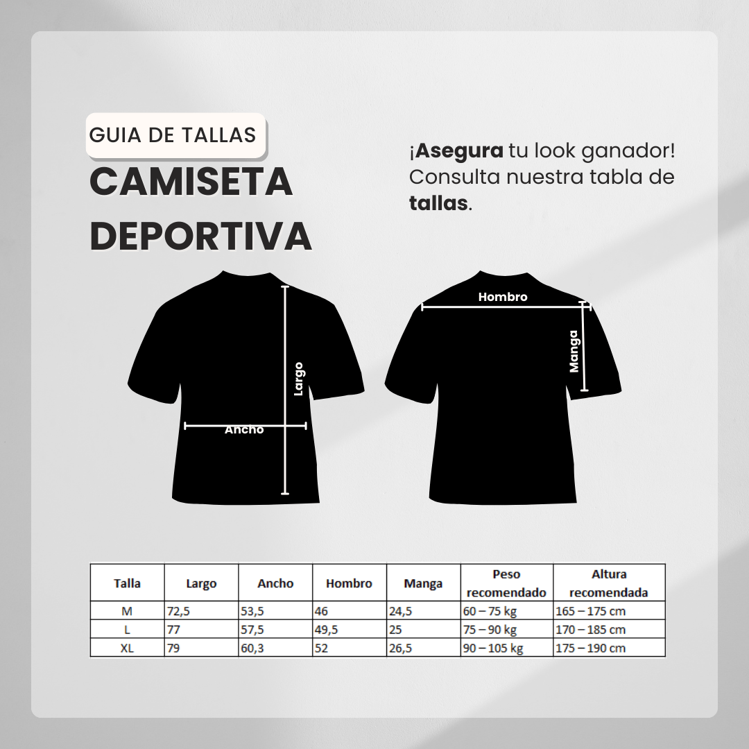 Guía de tallas Camiseta Deportiva Gris Para Hombre Ref. CAM08 V2