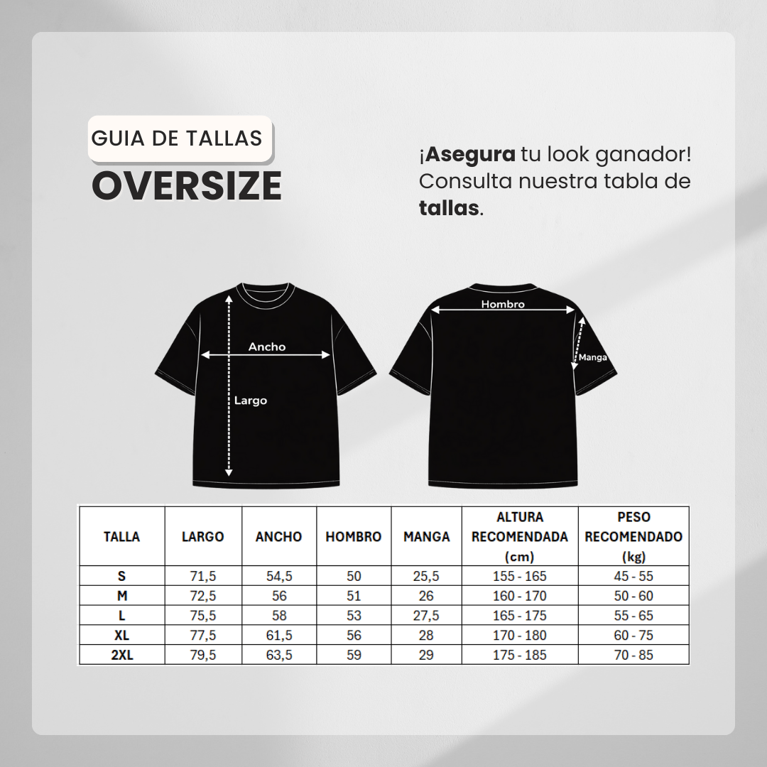 Guía de tallas Camiseta 788385 Oversize Negra Para Hombre