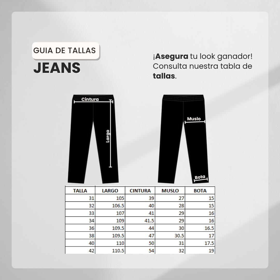 Guía de tallas Jean DSL F049 Negro Para Hombre