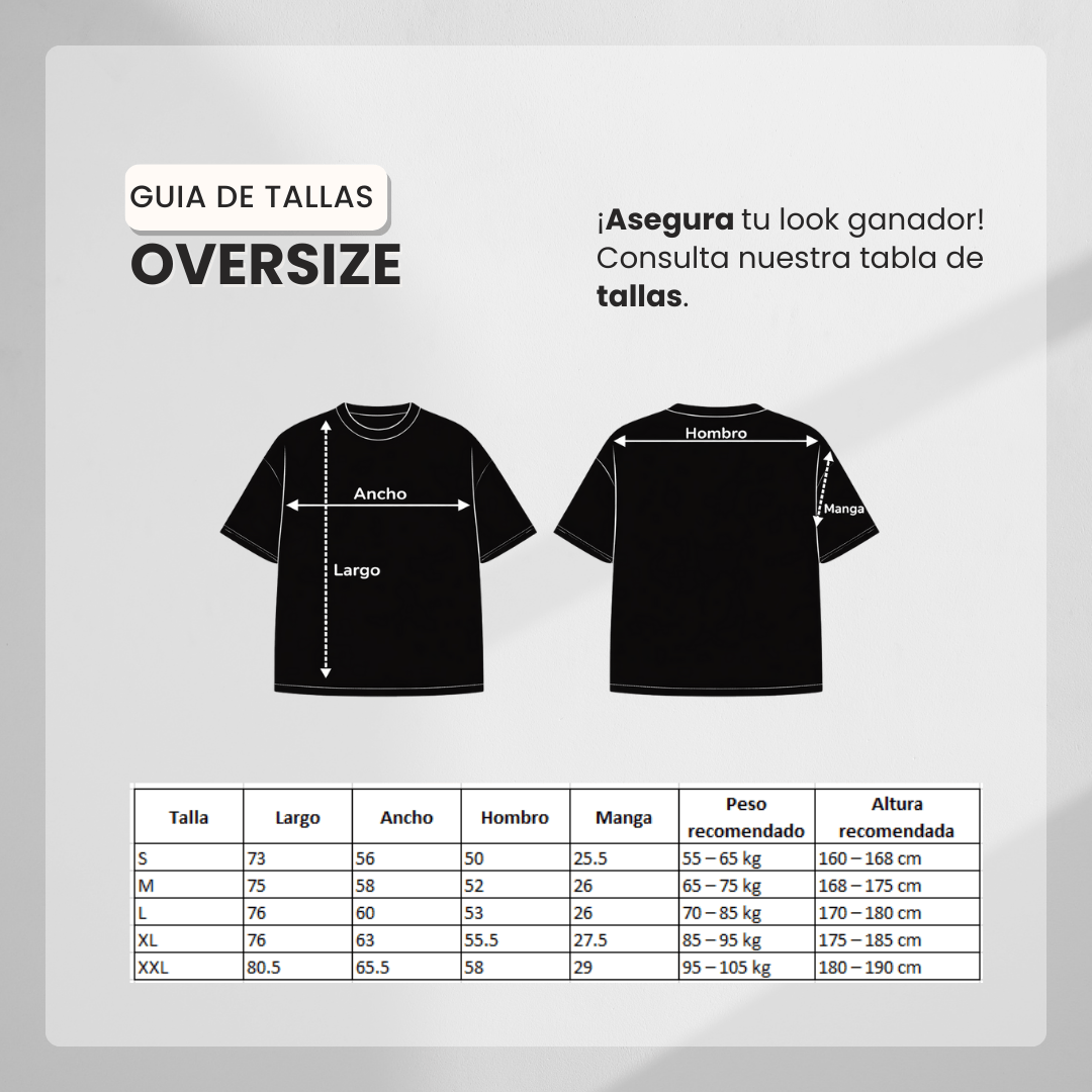 Guía de tallas Camiseta 88754 Oversize Negro Para Hombre