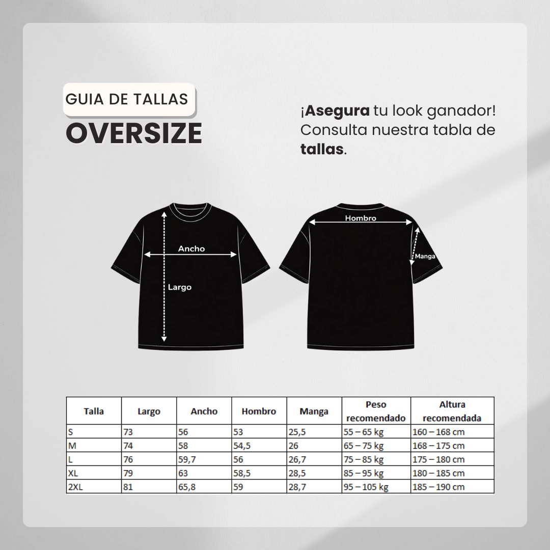 Guía de tallas Camiseta 88757 Oversize Azul Oscuro Para Hombre
