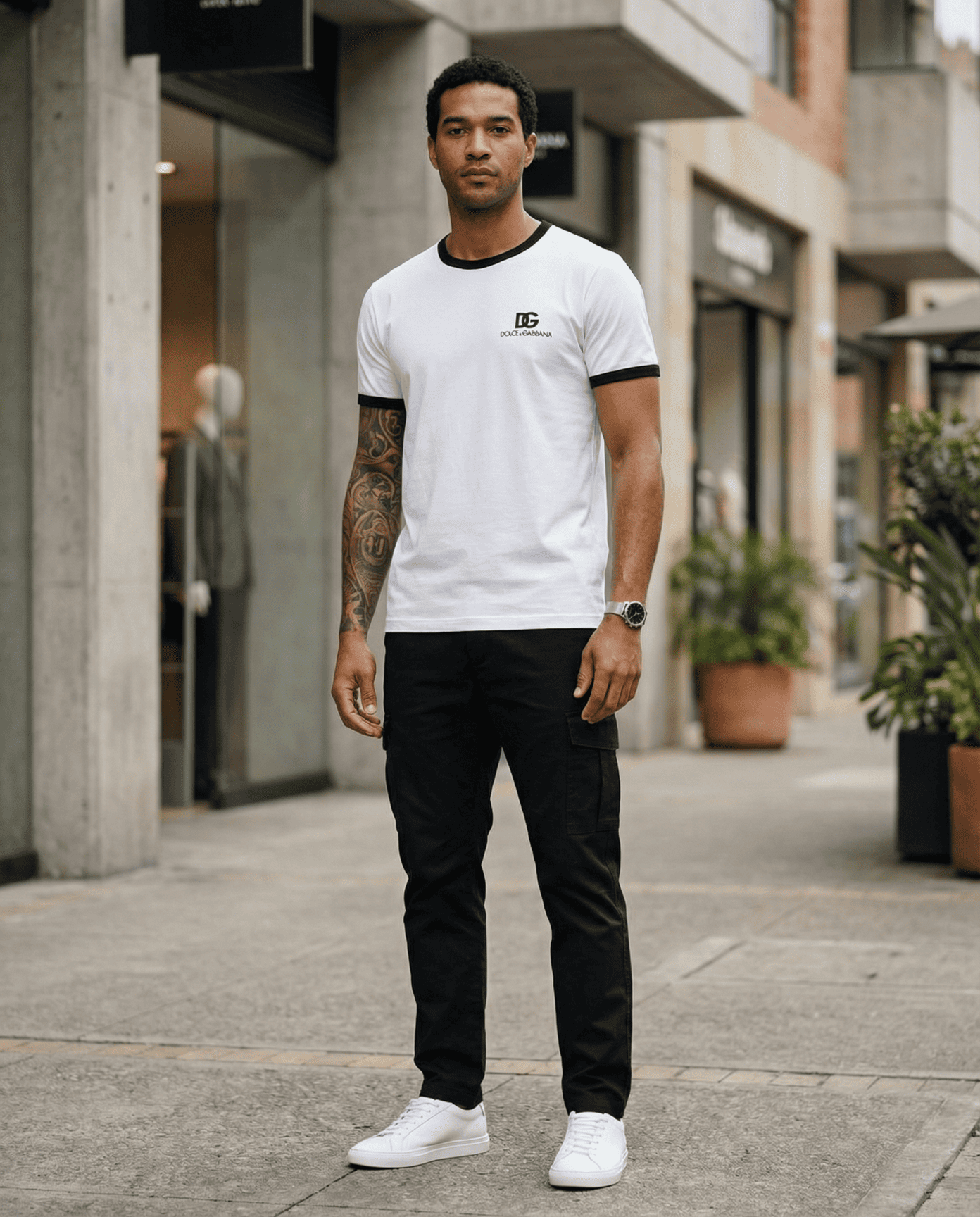 Camiseta básica blanca para hombre - con modelo - JDC Luxury Store