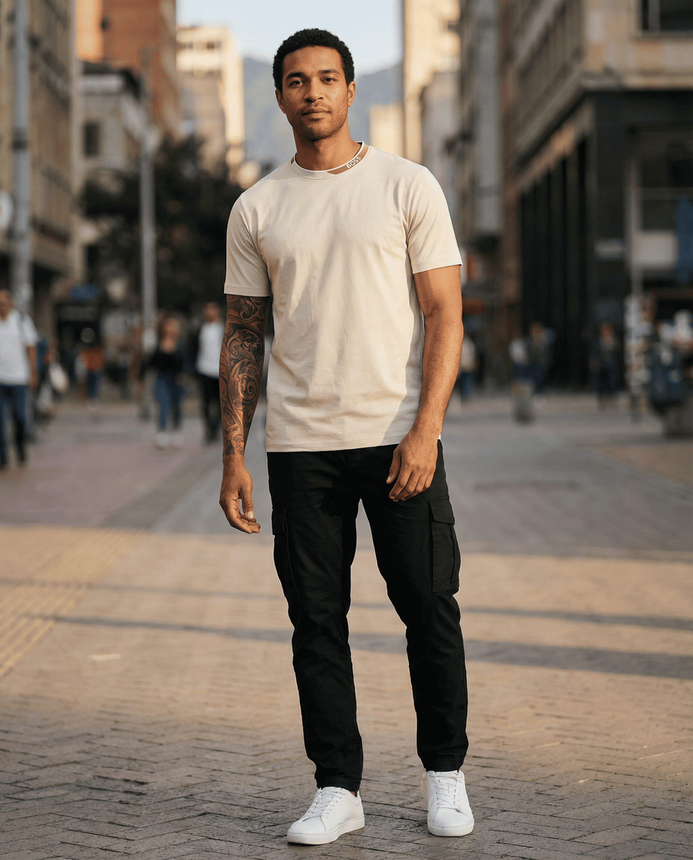 Camiseta básica crema para hombre - con modelo - JDC Luxury Store