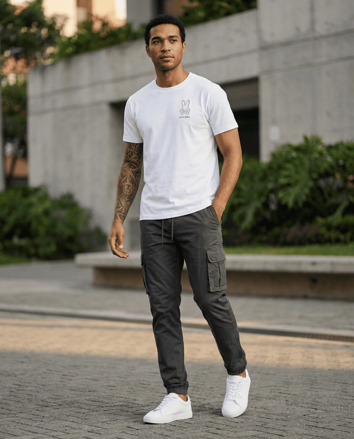 Camiseta básica blanca para hombre - con modelo - JDC Luxury Store