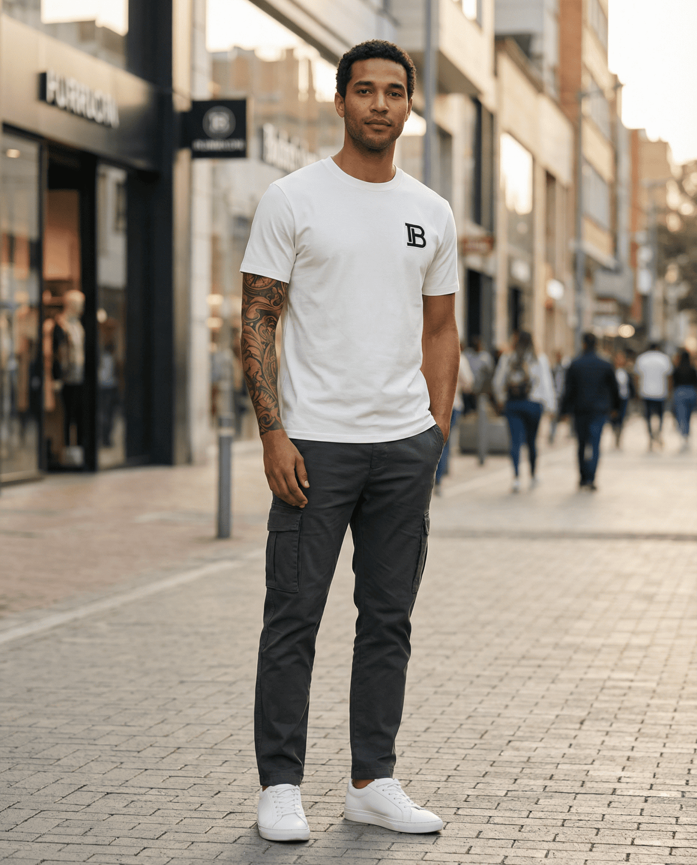 Camiseta básica blanca para hombre - con modelo - JDC Luxury Store