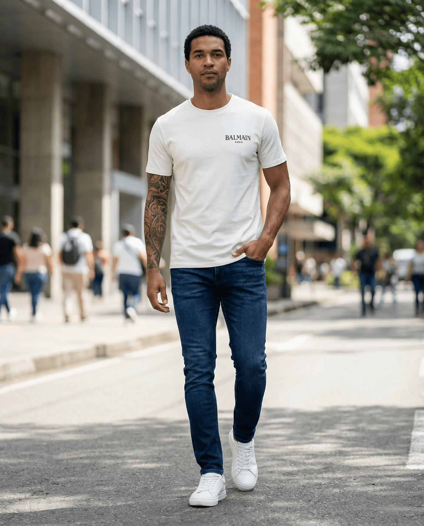 Camiseta básica blanca para hombre - con modelo - JDC Luxury Store