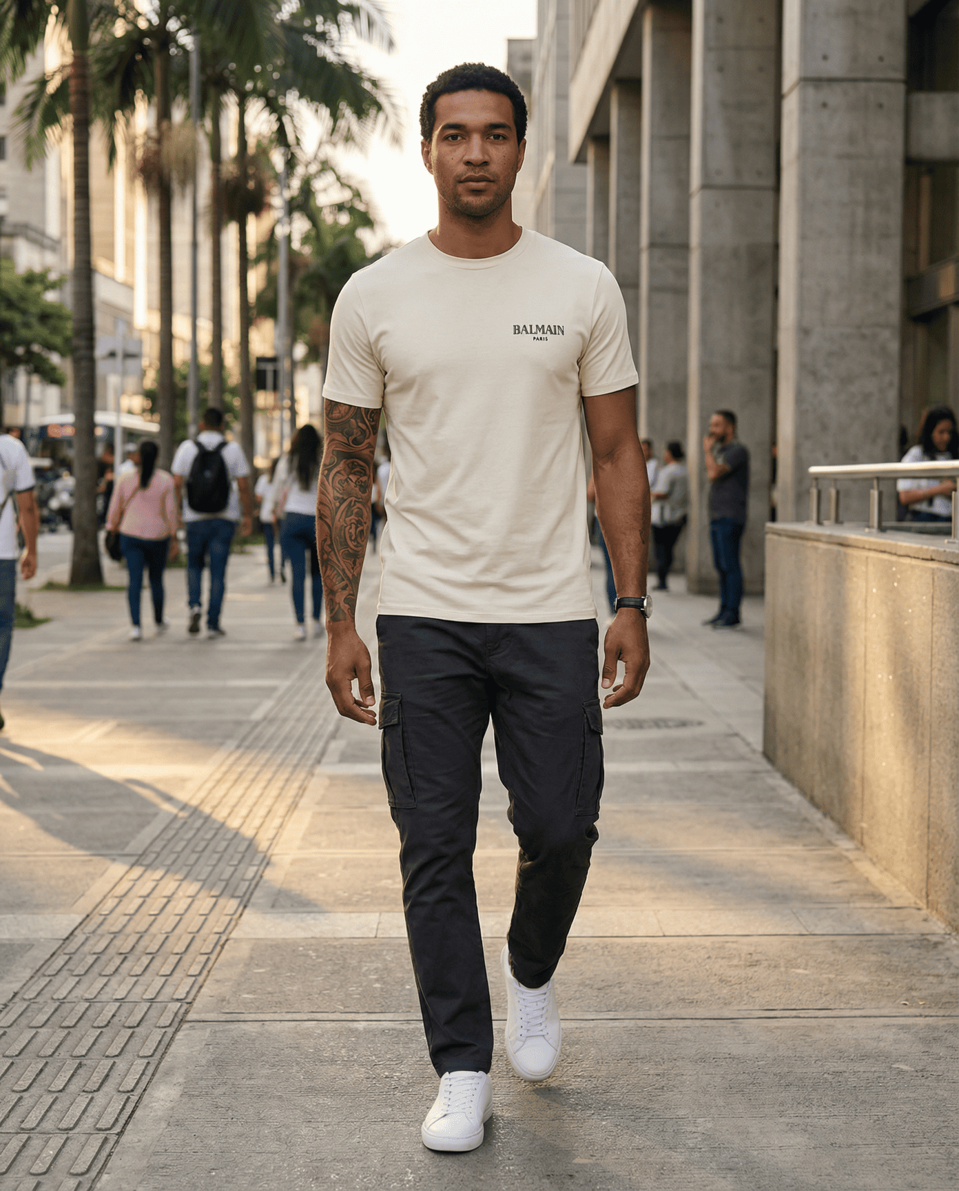 Camiseta básica crema para hombre - con modelo - JDC Luxury Store
