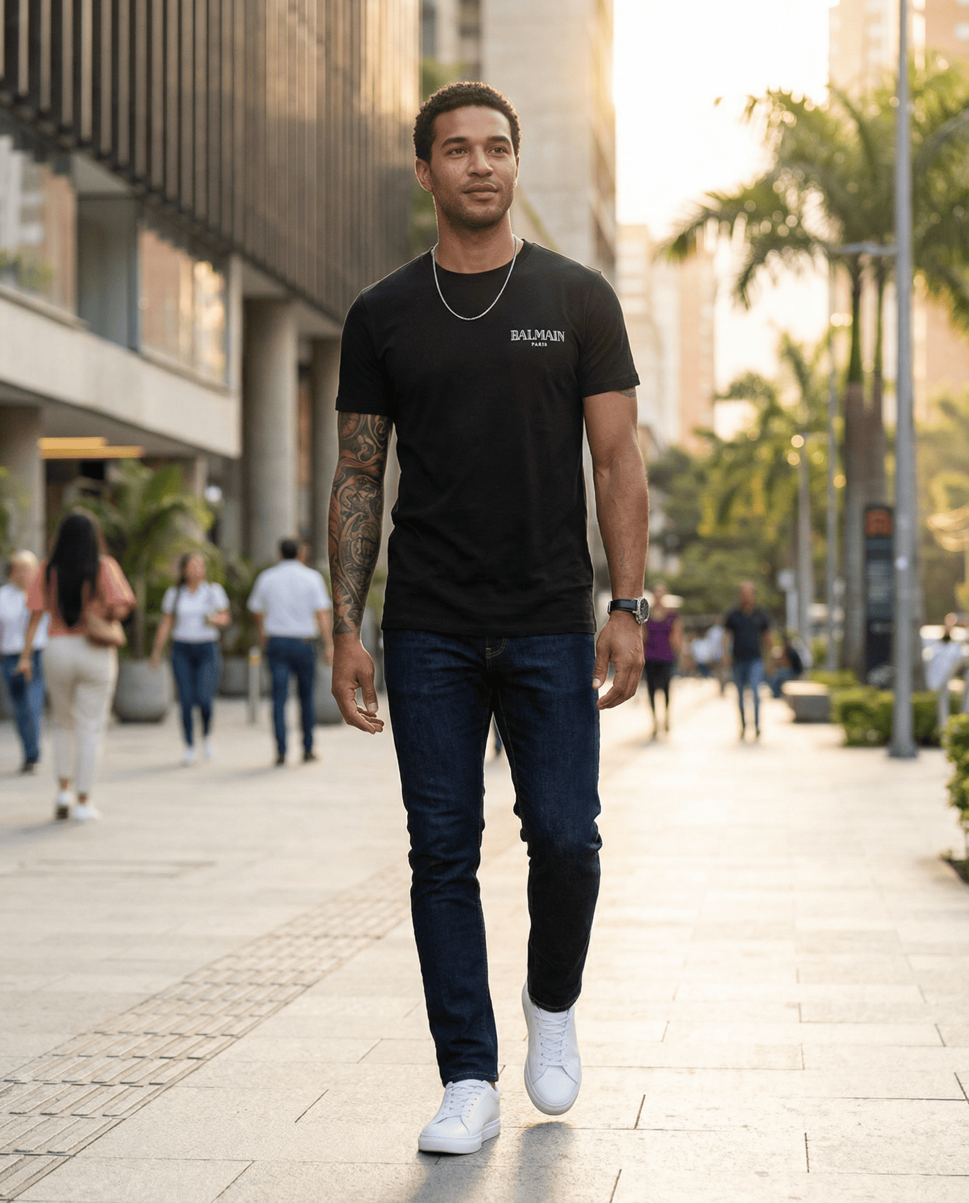 Camiseta básica negra para hombre - con modelo - JDC Luxury Store