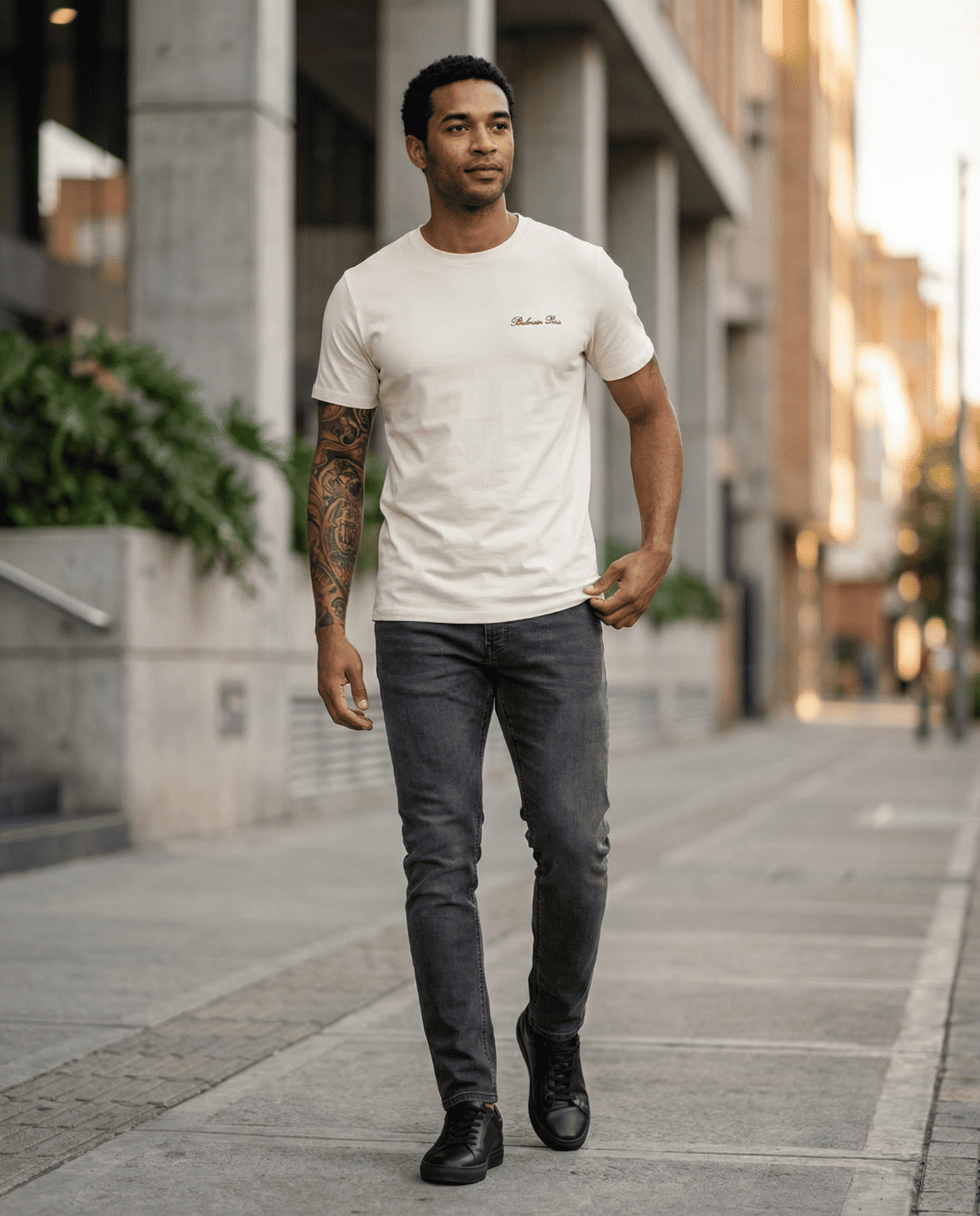 Camiseta básica crema para hombre - con modelo - JDC Luxury Store