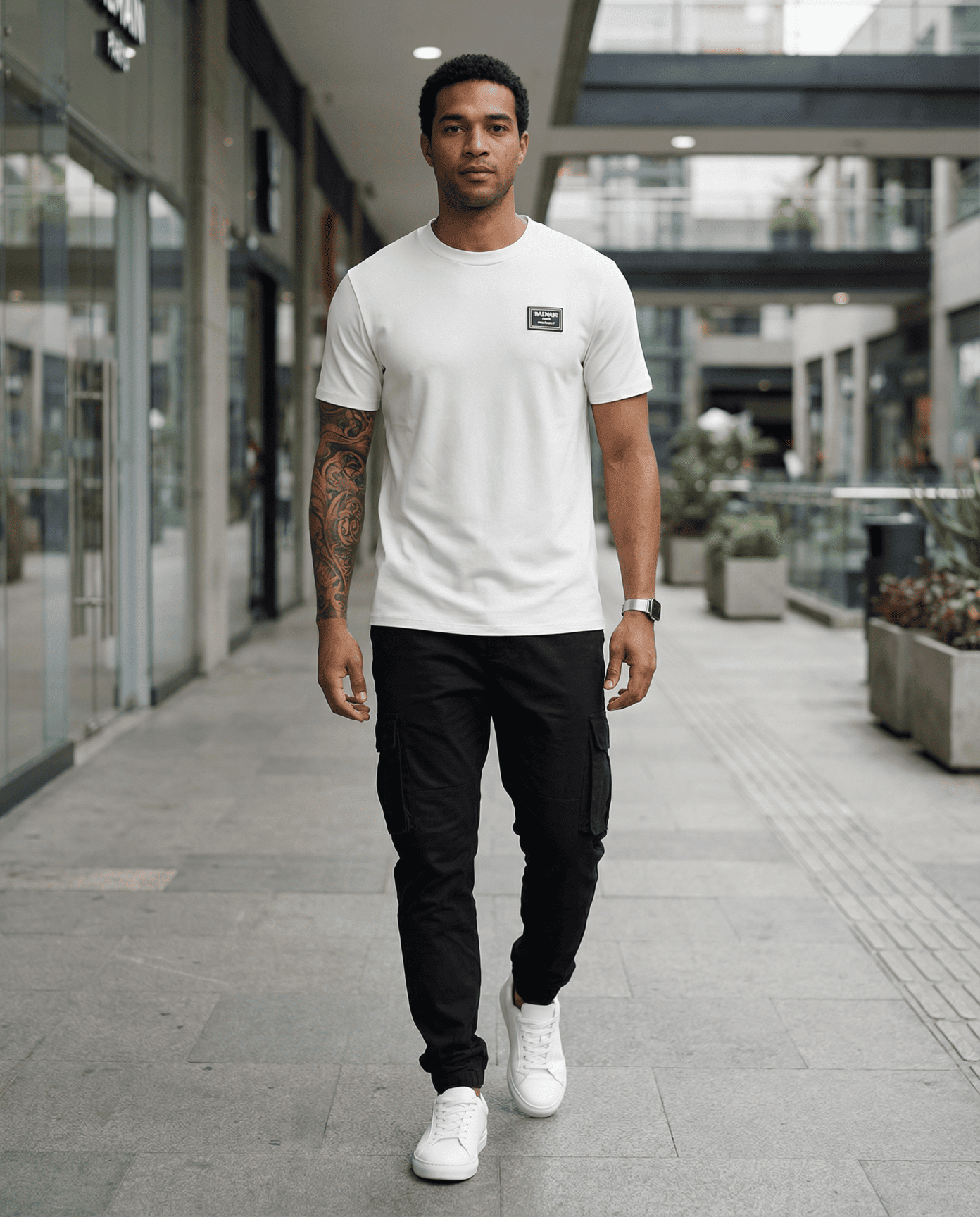 Camiseta básica blanca para hombre - con modelo - JDC Luxury Store